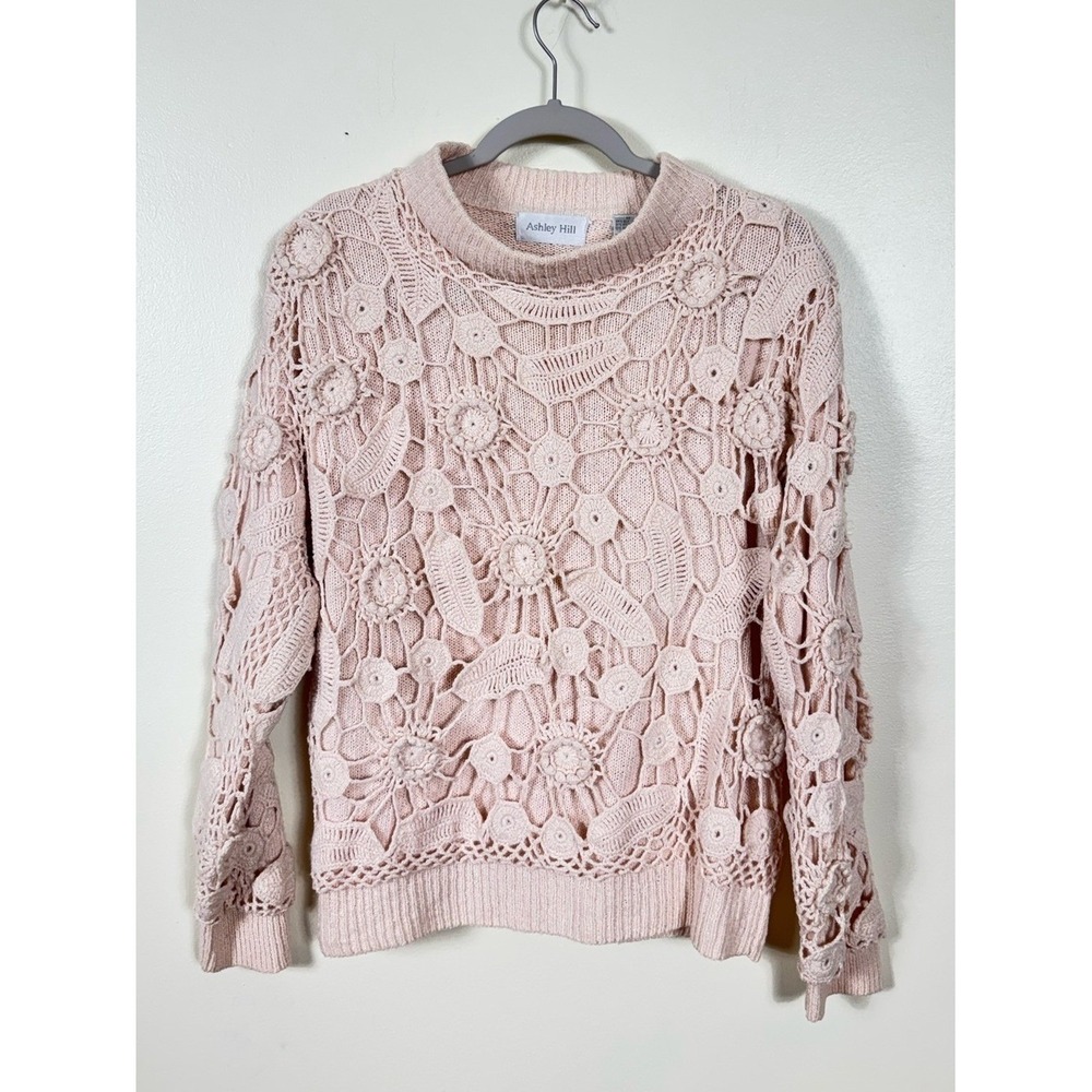 Ashley Hill Floral Crochet Silk Angora Sweater Medium Romantic Coquette Ballet